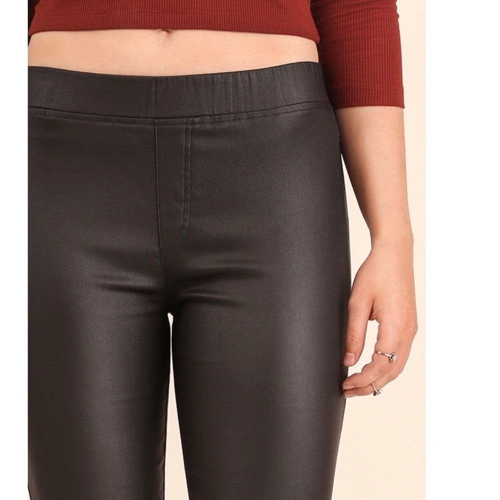 Metallic matte black slim fitting pants